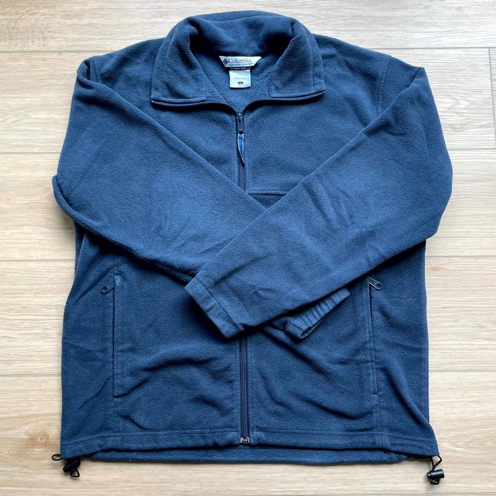 Columbia Mens Navy Blue Full Zip Fleece Jacket WM6113 Mock Neck L